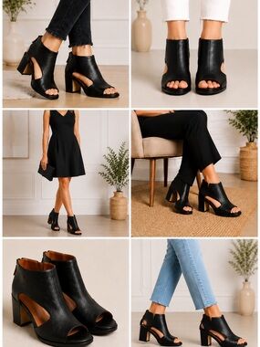 Gentle Souls Charlene Black Leather Cutout Shootie Booties Heels 8M